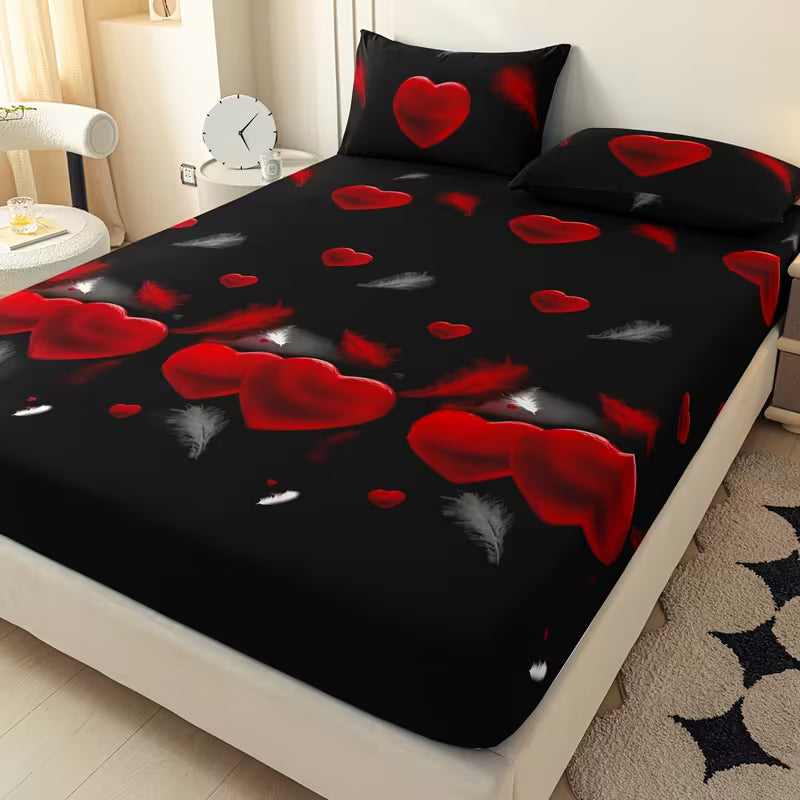 3-Piece Printed Bedding Set with Fitted Sheet & Pillowcases
