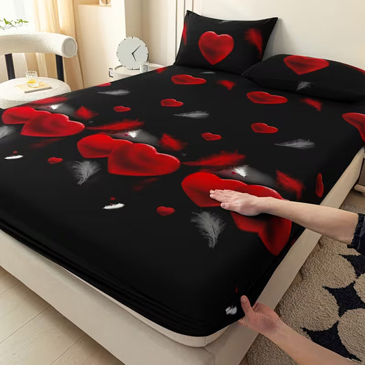 3-Piece Printed Bedding Set with Fitted Sheet & Pillowcases
