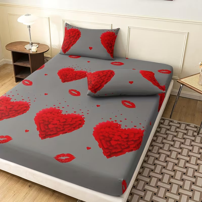 3-Piece Printed Fitted Sheet and Pillowcase Bedding Set for Bedroom