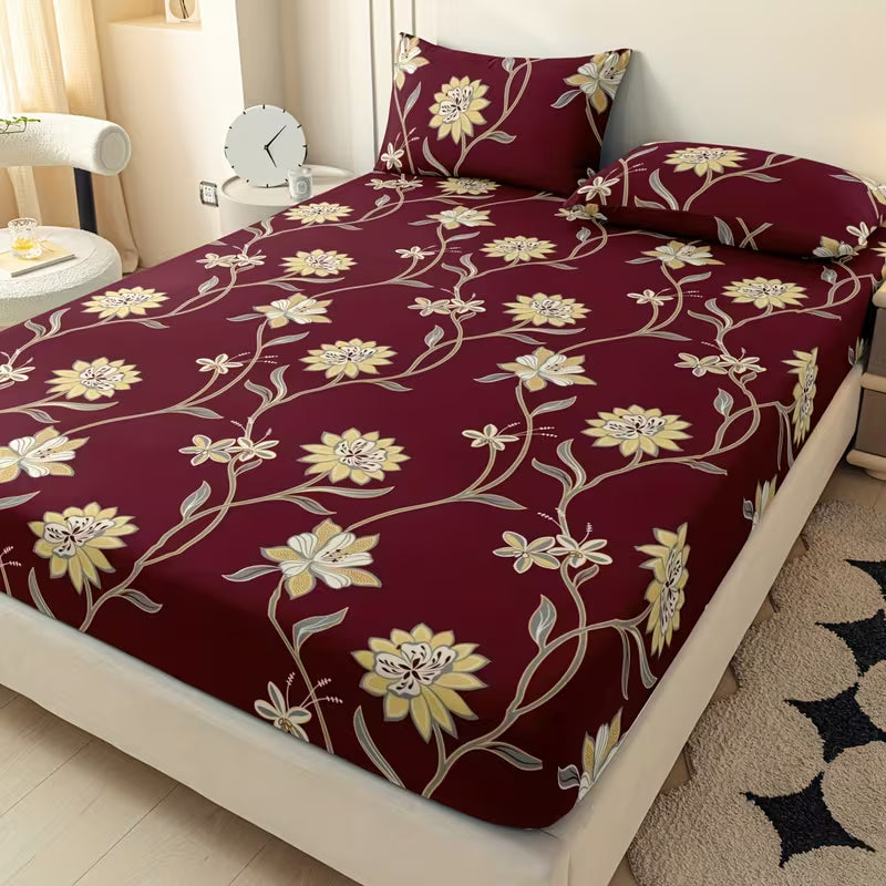 3-Piece Printed Fitted Sheet and Pillowcase Set