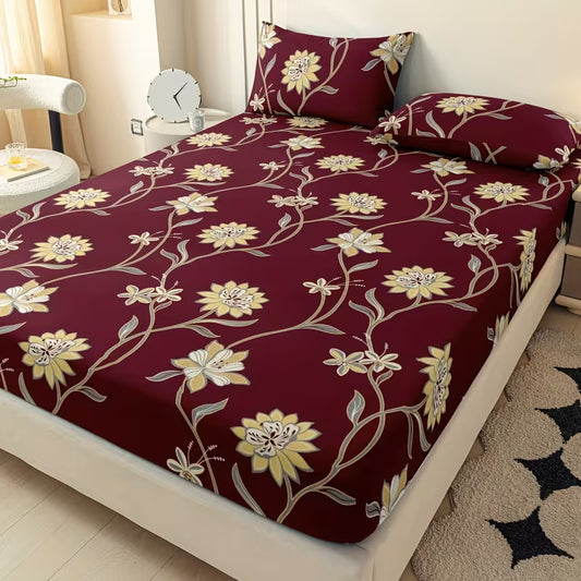 3-Piece Printed Fitted Sheet and Pillowcase Set