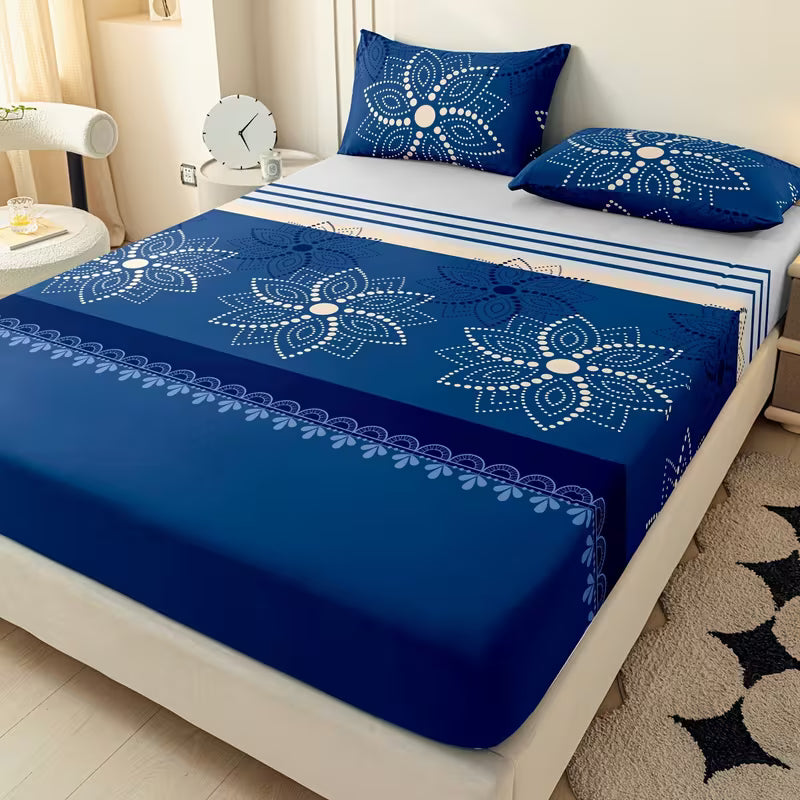 3-Piece Printed Fitted Sheet and Pillowcase Set for Bedroom & Guest Room