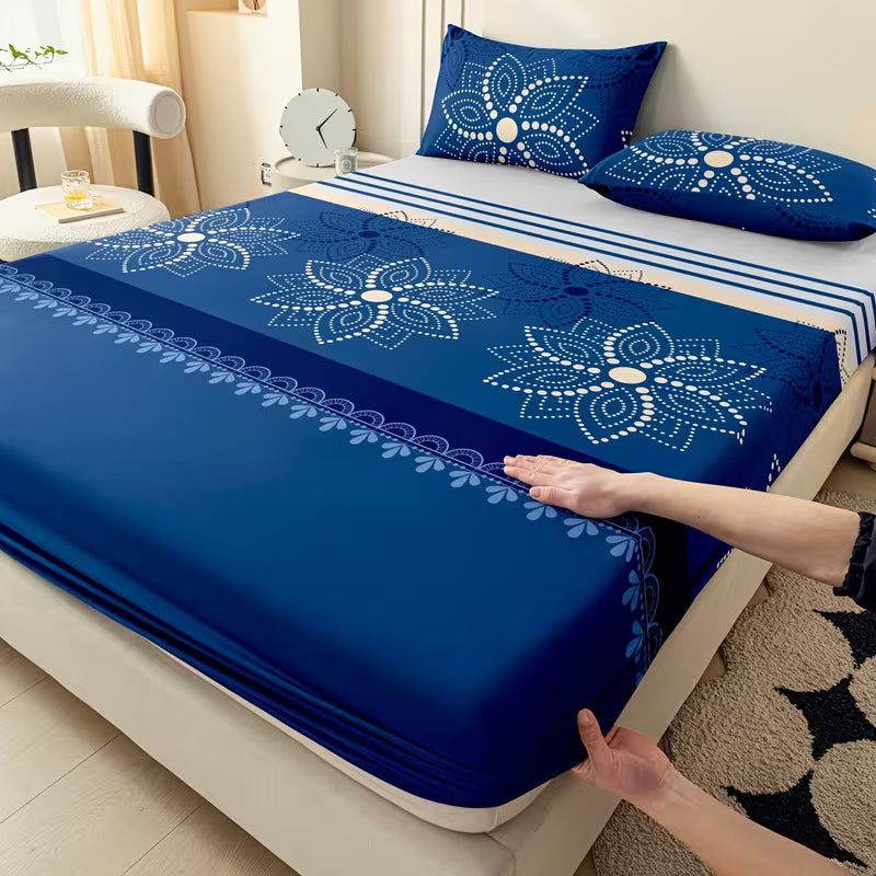3-Piece Printed Fitted Sheet and Pillowcase Set for Bedroom & Guest Room